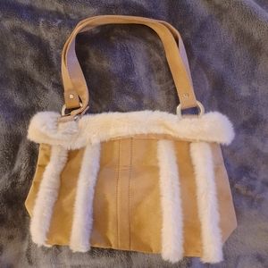 Light brown/beige suede w vanilla faux fur trim purse from Bath & Body Works.